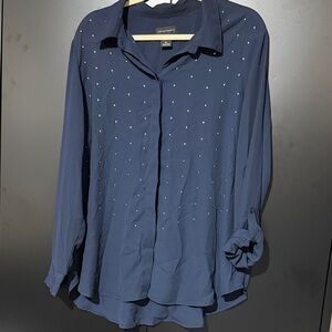 Women’s size XL | Investments | Navy Button Down Shirt with Stud Details